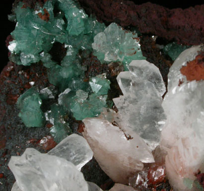 Adamite var. Cuprian Adamite with Calcite and Hematite from Mapimi District, Durango, Mexico