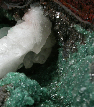 Adamite var. Cuprian Adamite with Calcite from Mapimi District, Durango, Mexico