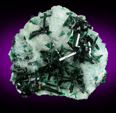 Atacamite on Gypsum var. Selenite from Lilly Mine, Pisco Umay, Peru