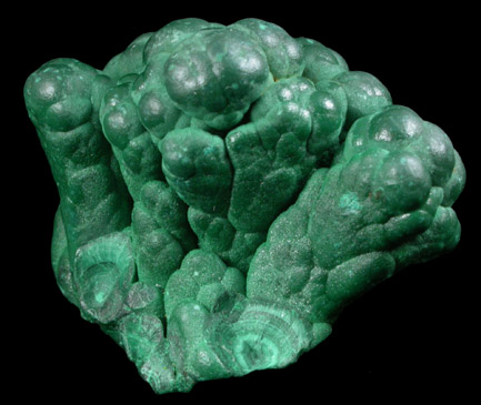 Malachite from Kolwezi Mining District, 240 km WNW of  Lubumbashi, Katanga Copperbelt, Lualaba Province, Democratic Republic of the Congo