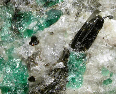 Beryl var. Emerald with Schorl Tourmaline in Quartz from Crabtree Mine, Spruce Pine District, Mitchell County, North Carolina
