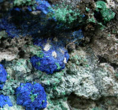 Azurite, Malachite, Tenorite, Aurichalcite from Omega Mine, Helvetia District, Pima County, Arizona