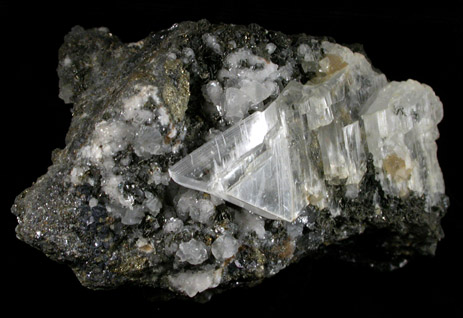 Pyrrhotite, Arsenopyrite, Pyrite, Calcite, Gypsum var. Selenite from (Naica District), Mexico