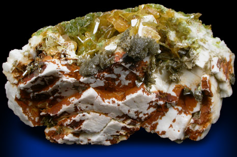 Wulfenite and Mimetite on Barite from San Pedro Mine, Nuevo Casas Grandes, Chihuahua, Mexico