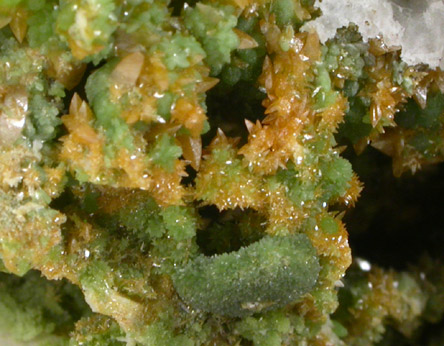 Wulfenite and Mimetite on Barite from San Pedro Mine, Nuevo Casas Grandes, Chihuahua, Mexico