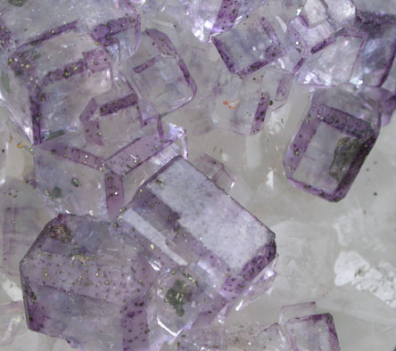 Fluorite on Quartz with Chalcopyrite from Naica District, Saucillo, Chihuahua, Mexico