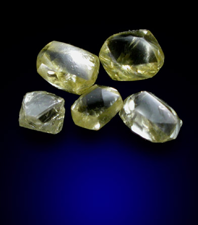 Diamond (five fancy-yellow flawless diamonds 0.51 carats total) from Matto Grosso, Brazil