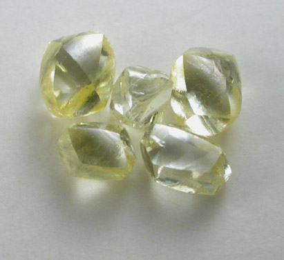 Diamond (five fancy-yellow flawless diamonds 0.51 carats total) from Matto Grosso, Brazil
