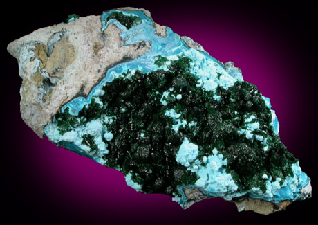 Malachite on Chrysocolla from L'Etoile du Congo Mine, Lubumbashi, Katanga Copperbelt, Haut-Katanga Province, Democratic Republic of the Congo