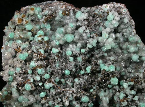 Calcite over Rosasite with Goethite from Omega Mine, Helvetia District, Pima County, Arizona