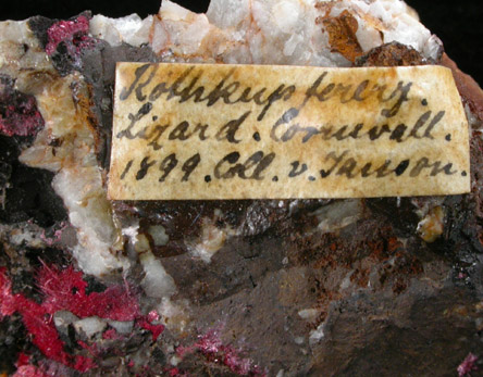 Cuprite var. Chalcotrichite from Lizard, Cornwall, England