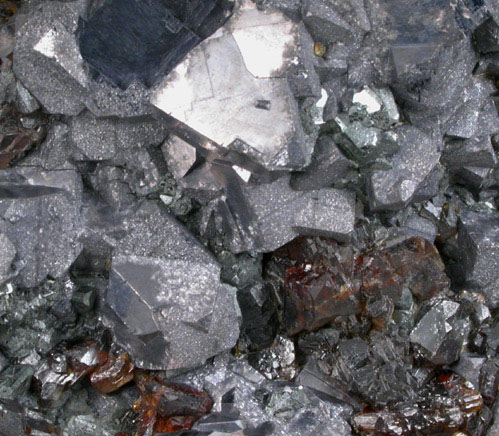 Galena (interpenetrant twinned crystals) with Sphalerite and Pyrite from Casapalca District, Huarochiri Province, Peru