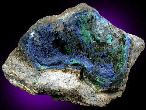Azurite, Malachite, Aurichalcite, Tenorite from Omega Mine, Helvetia District, Pima County, Arizona