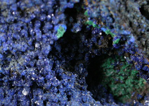 Azurite, Malachite, Aurichalcite, Tenorite from Omega Mine, Helvetia District, Pima County, Arizona