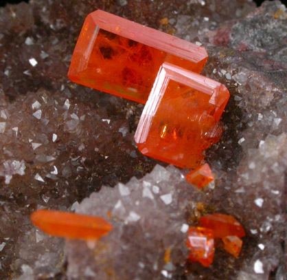 Wulfenite on Quartz from Red Cloud Mine, Red Gem Pocket, Silver District, La Paz County, Arizona