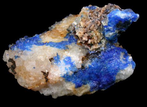 Linarite, Anglesite, Cerussite pseudomorph after Galena on Quartz from Blanchard Mine, Hansonburg District, 8.5 km south of Bingham, Socorro County, New Mexico