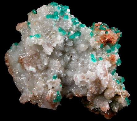 Dioptase on Calcite from Tsumeb Mine, Otavi-Bergland District, Oshikoto, Namibia