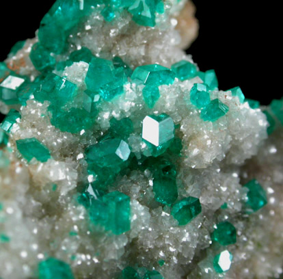 Dioptase on Calcite from Tsumeb Mine, Otavi-Bergland District, Oshikoto, Namibia