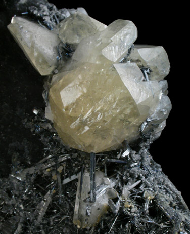 Calcite with Stibnite from Xikuangshan, 12 km northeast of Lengshuijiang, Hunan Province, China