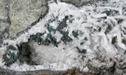 Silver on Barite with Malachite from Ward District, Boulder County, Colorado