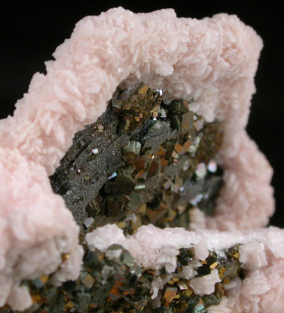 Rhodochrosite over Pyrrhotite from (Mina Noche Buena?), Zacatecas, Mexico