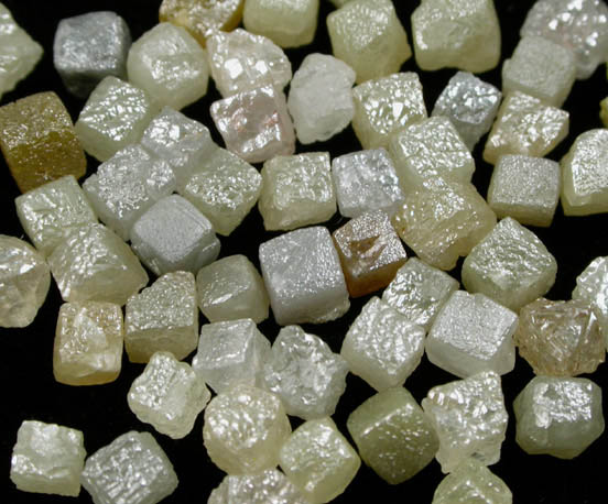 Diamonds (39+ carats of cubic green-gray crystals) from Mbuji-Mayi (Miba), Democratic Republic of the Congo