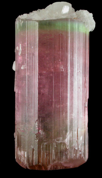 Elbaite var. Rubellite Tourmaline with Stilbite from Himalaya Mine, Mesa Grande District, San Diego County, California