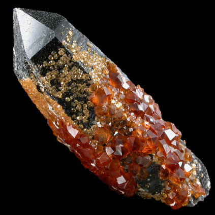 Spessartine Garnet on Smoky Quartz from Tongbei-Yunling District, Fujian Province, China