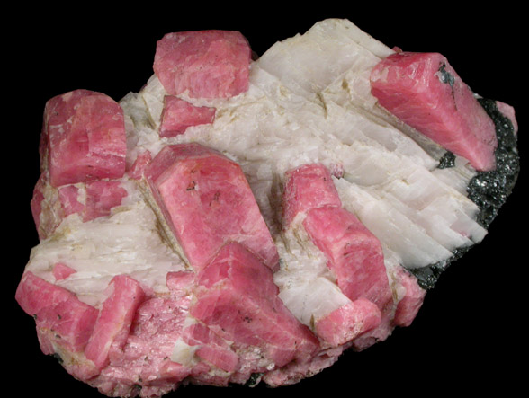 Rhodonite in Calcite with Franklinite from Franklin Mining District, Sussex County, New Jersey