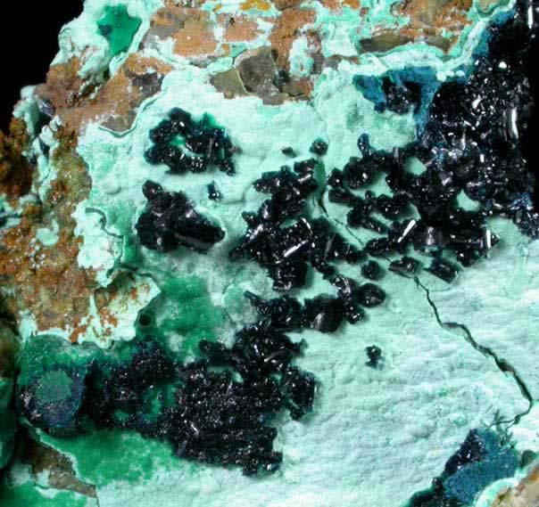 Clinoclase, Cornubite, Cornwallite from Majuba Hill, Pershing County, Nevada