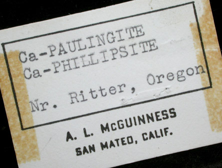 Paulingite-Ca and Phillipsite-Ca from Three Mile Creek, Ritter, Grant County, Oregon (Type Locality for Paulingite-Ca)