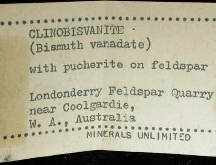 Clinobisvanite and Pucherite from Londonderry Feldspar Quarry, south of Coolgardie, Western Australia, Australia