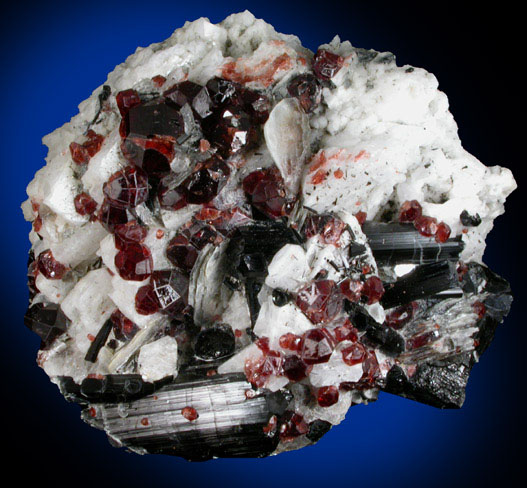 Spessartine Garnet on Schorl Tourmaline, Albite, Muscovite from Gilgit-Skardu Road, Gilgit-Baltistan, Pakistan