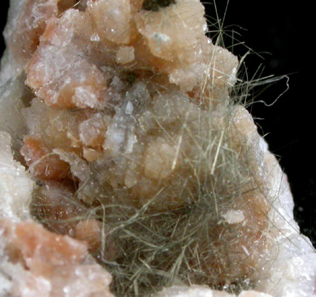 Millerite on Quartz from US Route 27 road cut, Halls Gap, Lincoln County, Kentucky