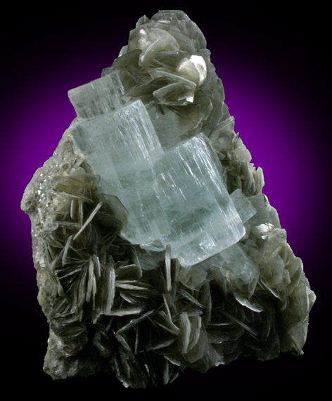 Beryl var. Aquamarine on Muscovite from Nagar, Hunza Valley, Gilgit District, Gilgit-Baltistan, Pakistan