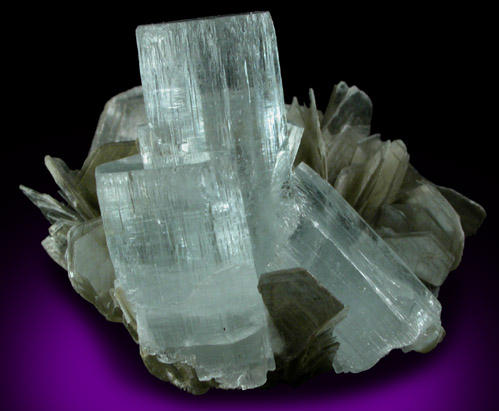 Beryl var. Aquamarine on Muscovite from Nagar, Hunza Valley, Gilgit District, Gilgit-Baltistan, Pakistan