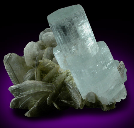 Beryl var. Aquamarine on Muscovite from Nagar, Hunza Valley, Gilgit District, Gilgit-Baltistan, Pakistan