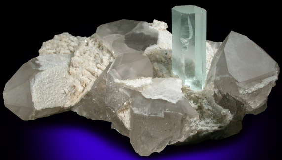 Beryl var. Aquamarine on Quartz with Albite from Shigar Valley, Skardu District, Baltistan, Gilgit-Baltistan, Pakistan