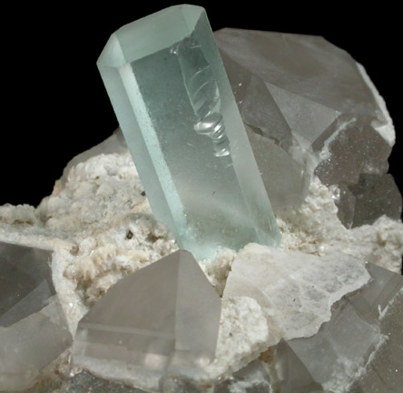 Beryl var. Aquamarine on Quartz with Albite from Shigar Valley, Skardu District, Baltistan, Gilgit-Baltistan, Pakistan