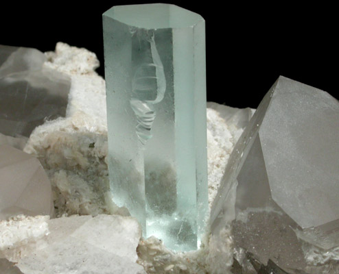 Beryl var. Aquamarine on Quartz with Albite from Shigar Valley, Skardu District, Baltistan, Gilgit-Baltistan, Pakistan