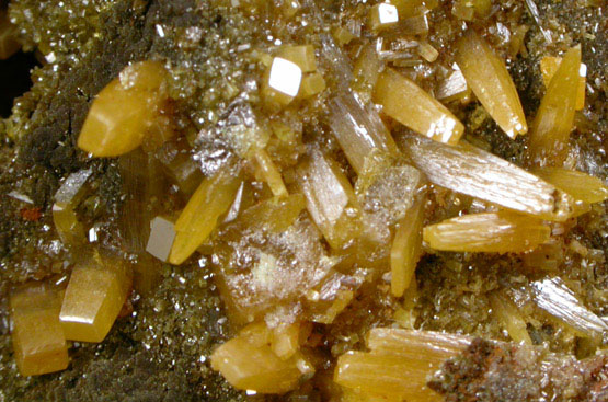 Wulfenite (pseudo-scalenohedral crystals) with Mimetite from Mina Ojuela, San Juan Poniente Vein, Level 6, Mapimi, Durango, Mexico