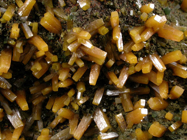 Wulfenite (pseudo-scalenohedral crystals) with Mimetite from Mina Ojuela, San Juan Poniente Vein, Level 6, Mapimi, Durango, Mexico