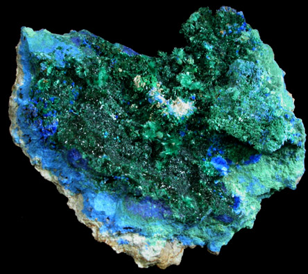Cyanotrichite and Brochantite on Azurite from Grandview Mine, Coconino County, Arizona