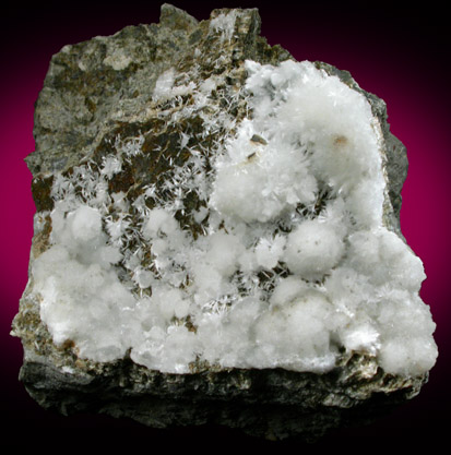 Aragonite over Chrysotile from Jeffrey Mine, Asbestos, Qubec, Canada