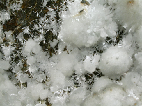 Aragonite over Chrysotile from Jeffrey Mine, Asbestos, Qubec, Canada