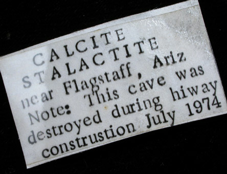Calcite stalactites from cave encountered during highway construction near Flagstaff, Coconino County, Arizona