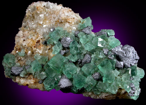 Fluorite and Galena on Quartz from Rogerley Mine, County Durham, England