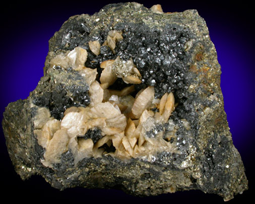 Siderite on Sphalerite and Pyrite from Eagle Mine, Gilman District, Eagle County, Colorado