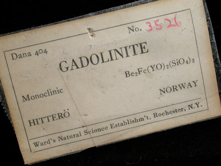 Gadolinite-(Y) from Hittero, Flekkefjord, Norway