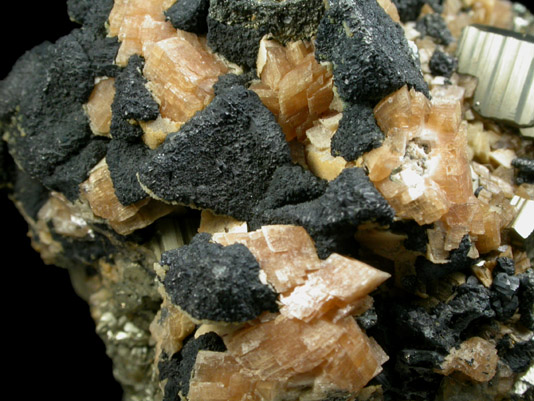 Stephanite on Pyrite with Siderite from Grand Prize Mine, Tuscarora, Elko County, Nevada